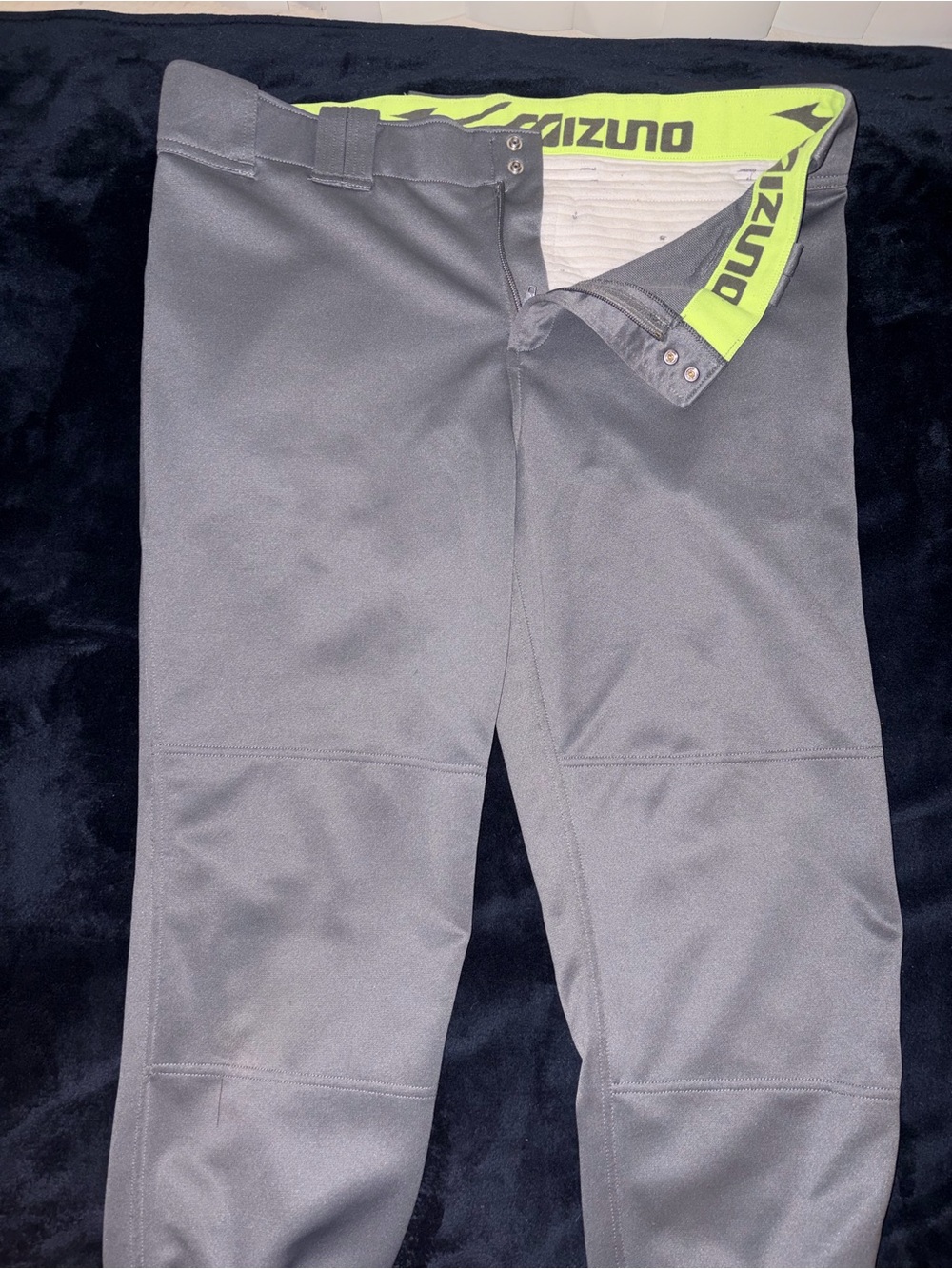 Mizuno Gray Kids Baseball Pants with Neon Yellow Waistband